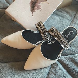 Jessica Simpson White Flats with Rhinestone Detail